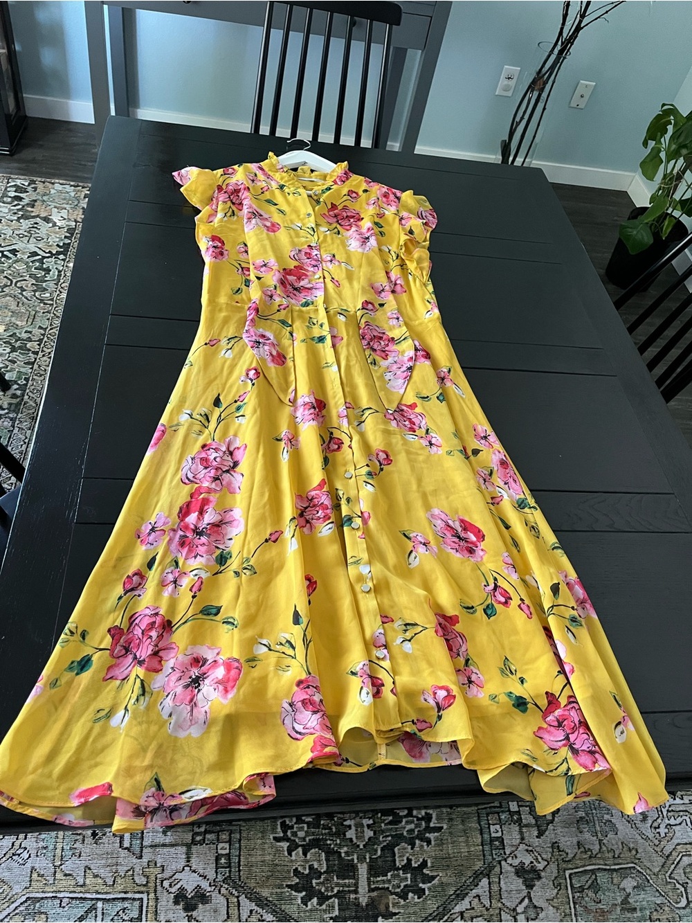 Julia Jordan, fully lined Yellow Dress with Pink Floral Print